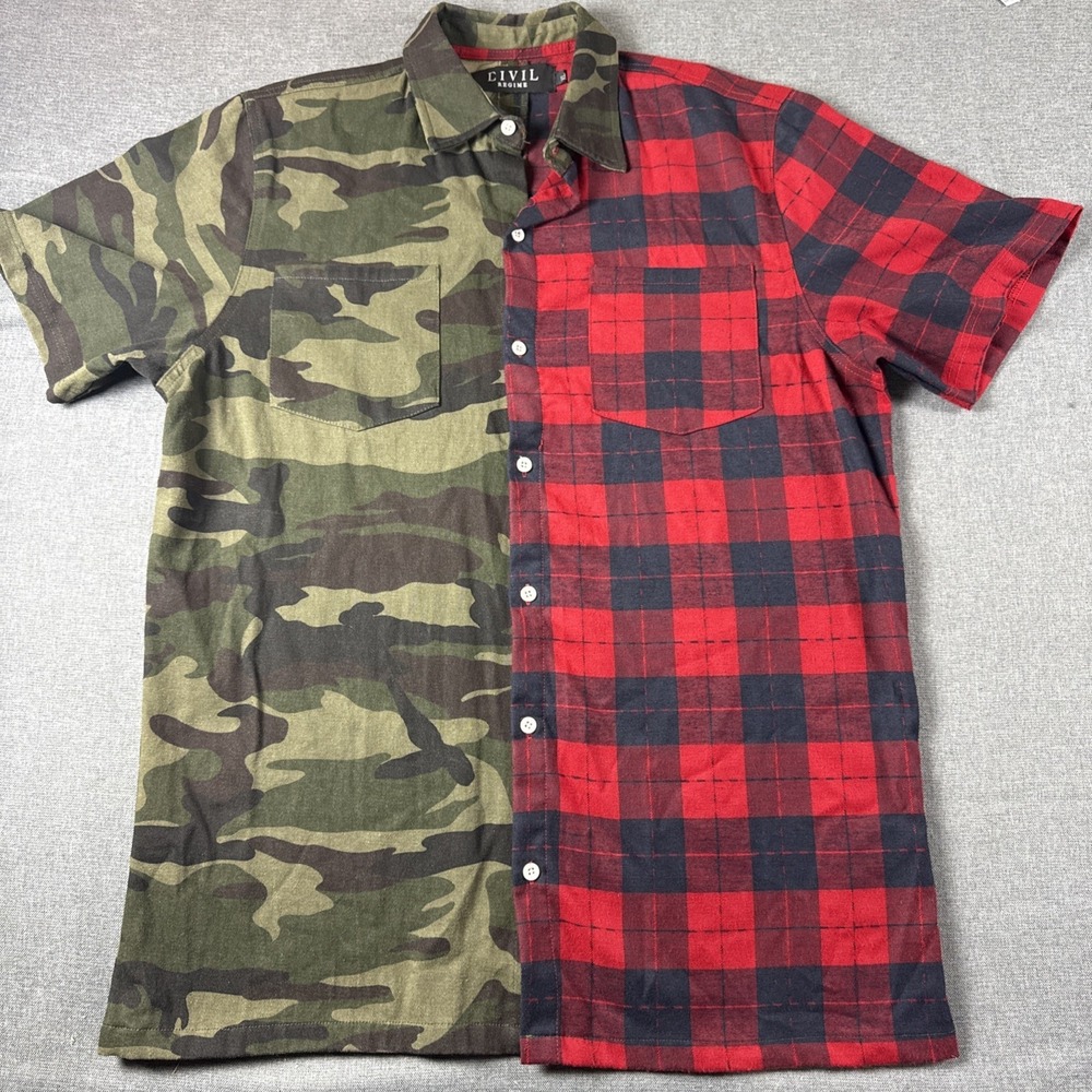 CIVIL REGIME Mens XL‎ Camo/Plaid Button-up shirt